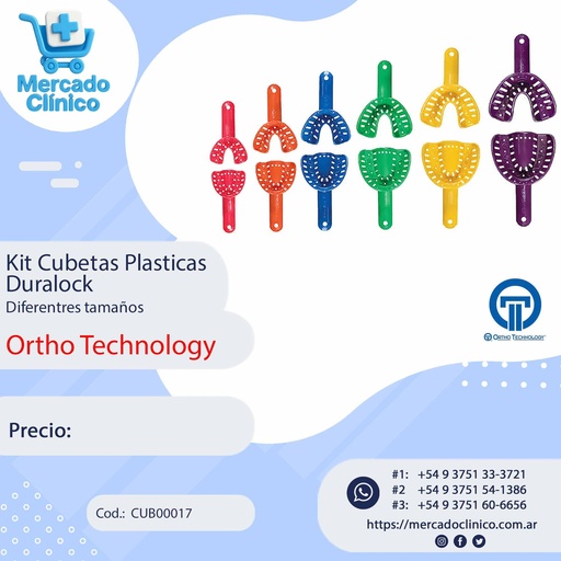 [CUB00017] Kit de cubetas plásticas autoclavables - 4 pares - DuraLock . Ortho Technology