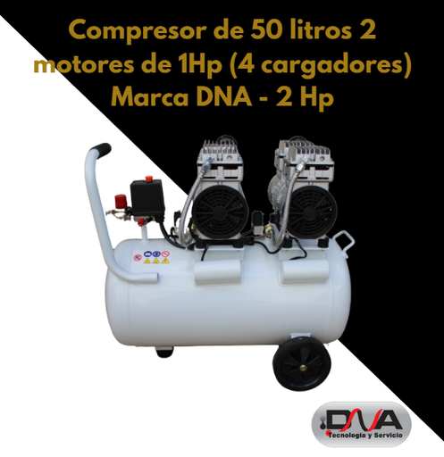 [2hpDna] Compresor de 50 litros 2 motores de 1Hp (4 cargadores) -Marca DNA - 2 Hp